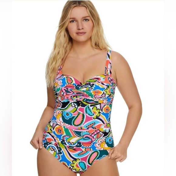 NWT Bleu|Rod Beattie Go For Bold Shirred Underwire One-Piece Size 6 Swimsuit - Picture 1 of 6